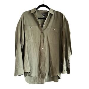 Club‎ Monaco 100% Cotton Olive Green Button-Up Long Sleeve Shirt Relaxed Fit